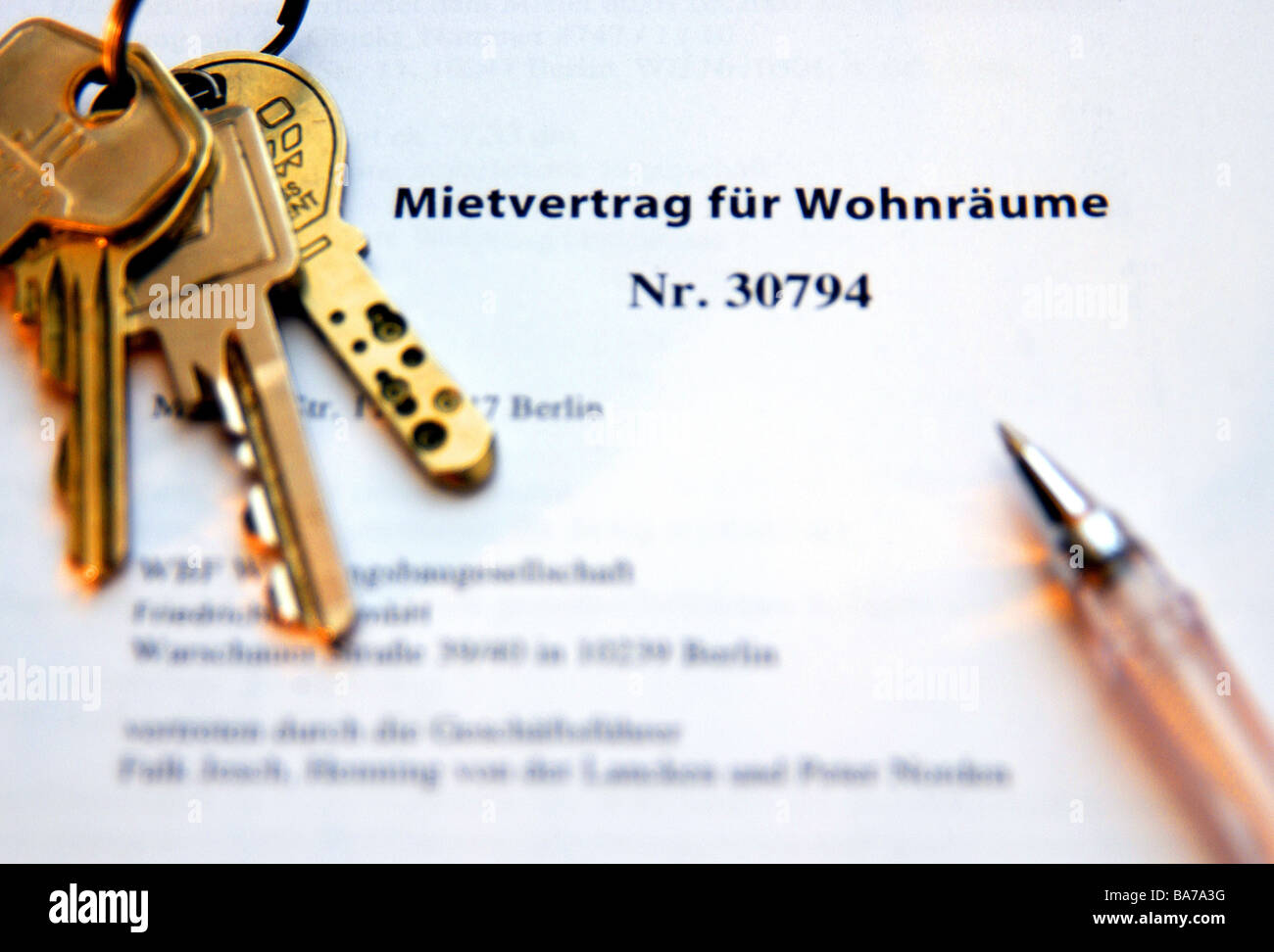 Lease keyassociation ballpoint pens detail form contract contractform document keys housing