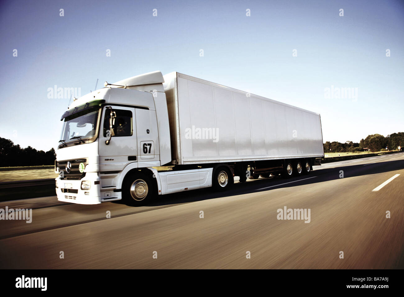 Highway truck with-drawn federal-highway street traffic vehicle trucks saddle-train transportation drives freight symbol Stock Photo