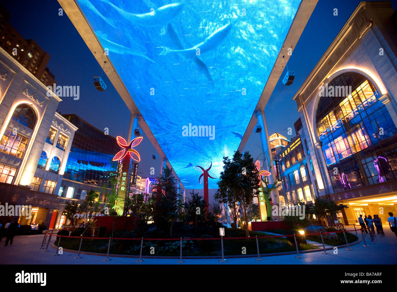 China, Beijing, the largest lED TV screen in the is 250m long and 30m wide, it is part of the shopping mall and can Stock Photo -