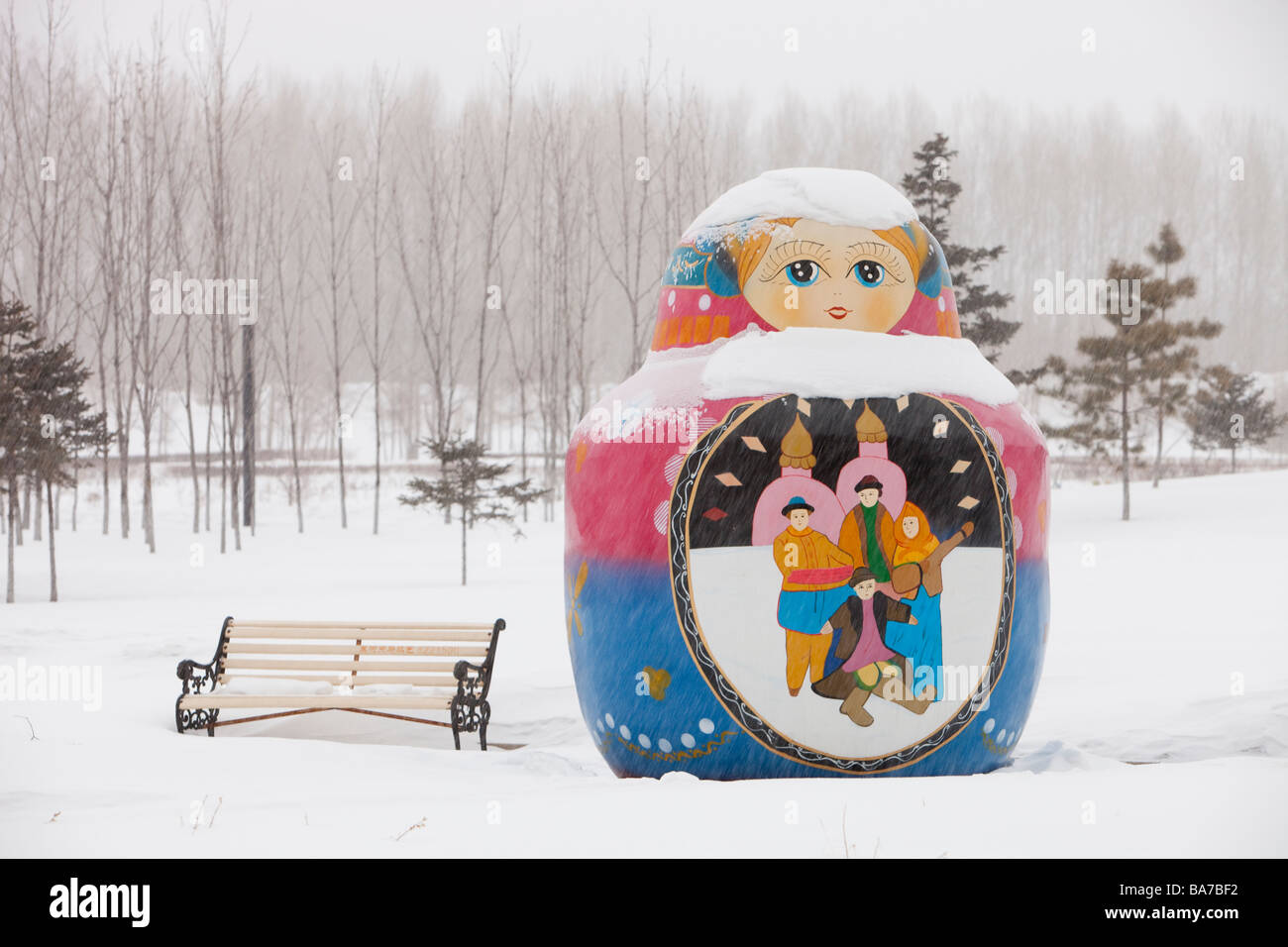Russian dolls on the streets of the border city of Heihe in Northern China Heilongjiang province Stock Photo