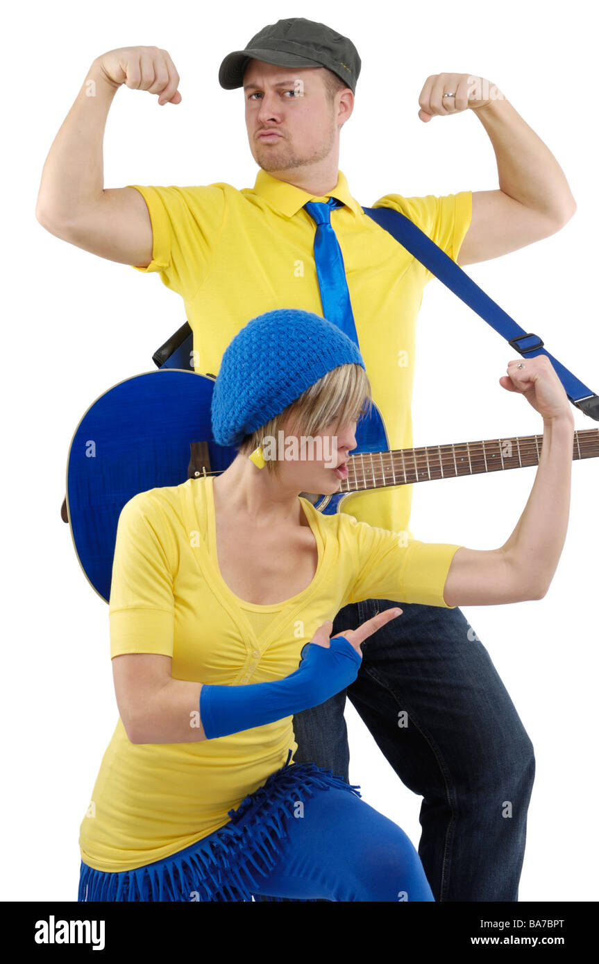 Man and woman flexing muscles Stock Photo
