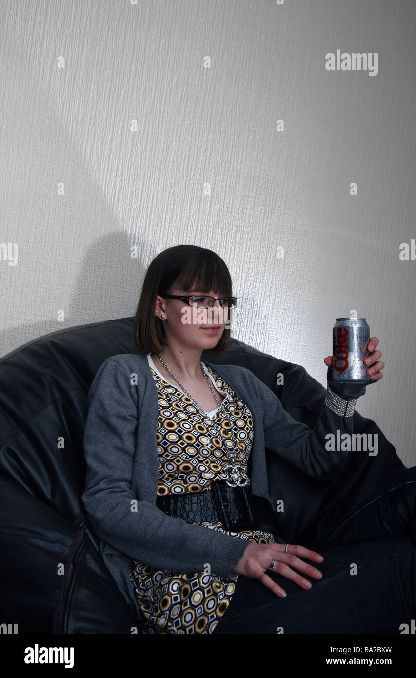 girl drinking diet coke Stock Photo