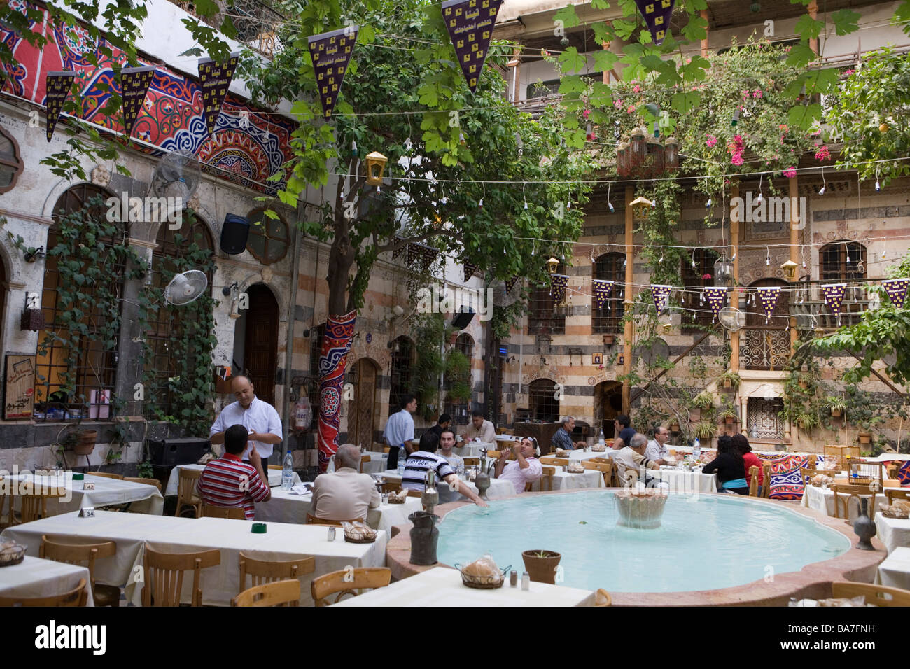 Courtyard of Jabri House Restaurant, Damascus, Syria, Asia Stock Photo