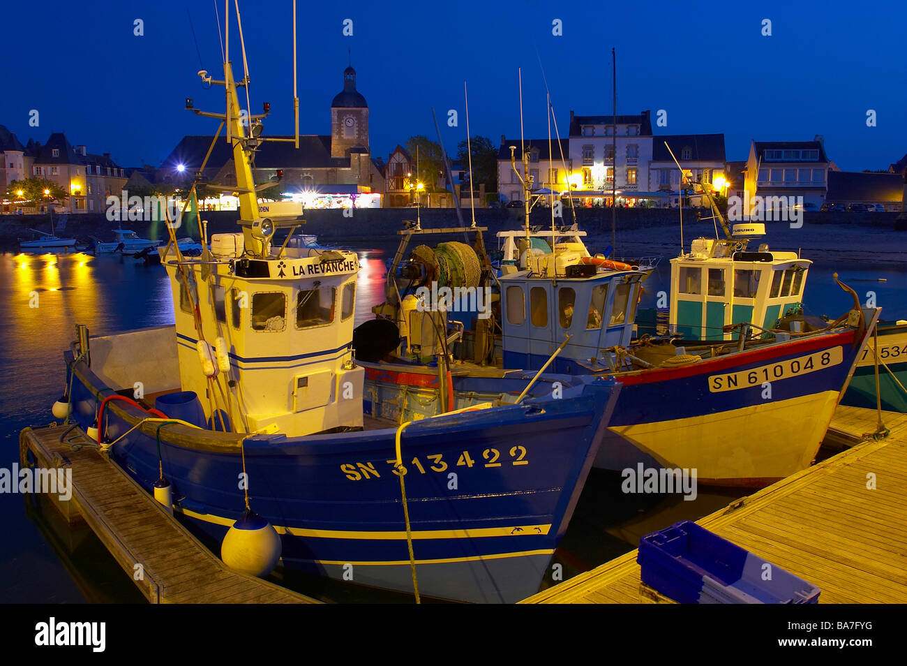 Evening at the harbour of Piriac-sur-Mer, dept Loire-Atlantique, France, Europe Stock Photo