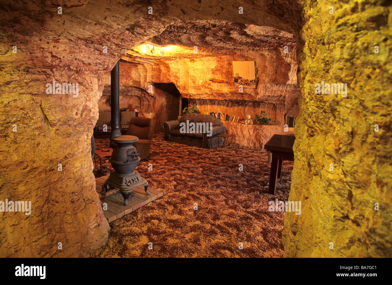 Dug out, underground house in what once was an opal mine, Coober Pedy, South Australia, Australia Stock Photo