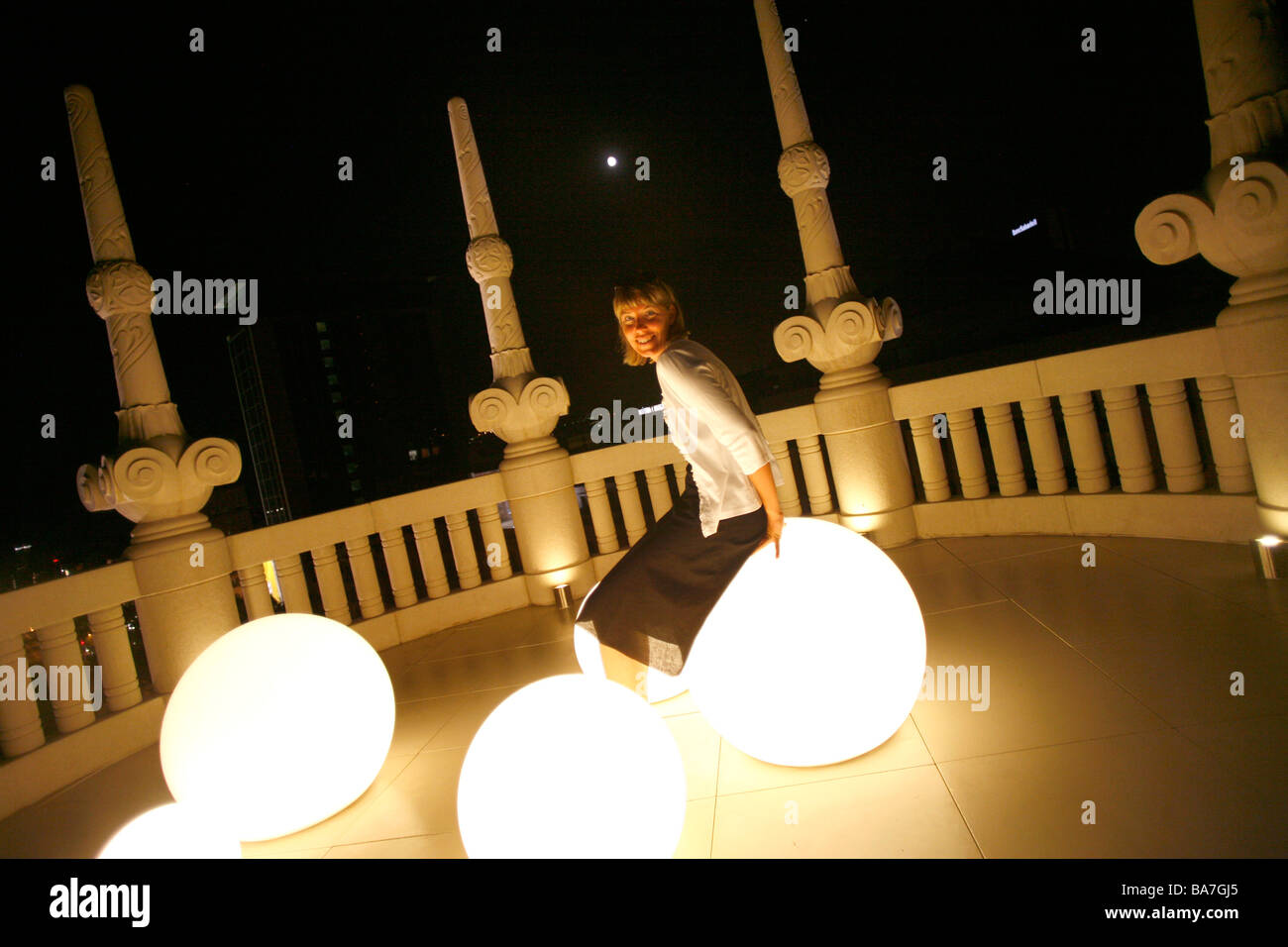 Lamps on the rooftop, Hotel Casa Fuster, Barcelona, Catalonia, Spain