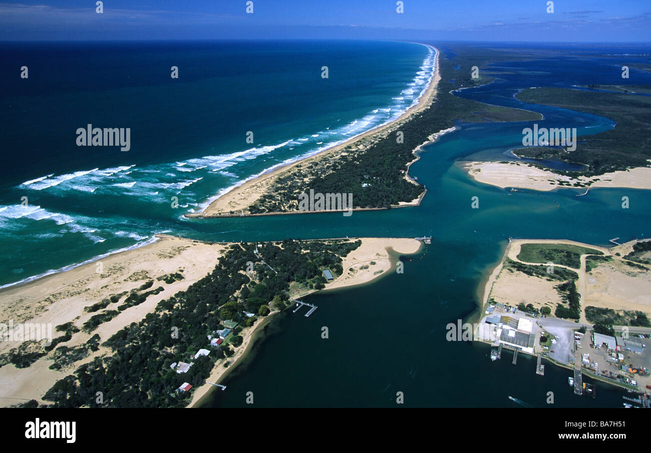 Aerial photo of Lakes Entrance and Mile Beach, Victoria