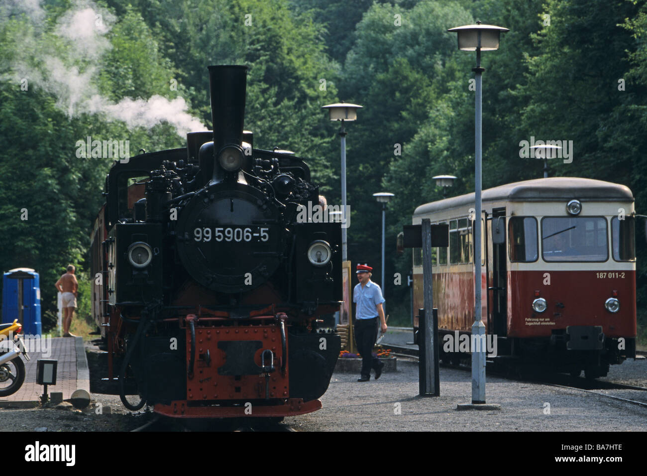 steam hauled narrow gauge railway line, Harzer Schmalspurbahn, Harz Mountains, Saxony Anhalt, Germany Stock Photo