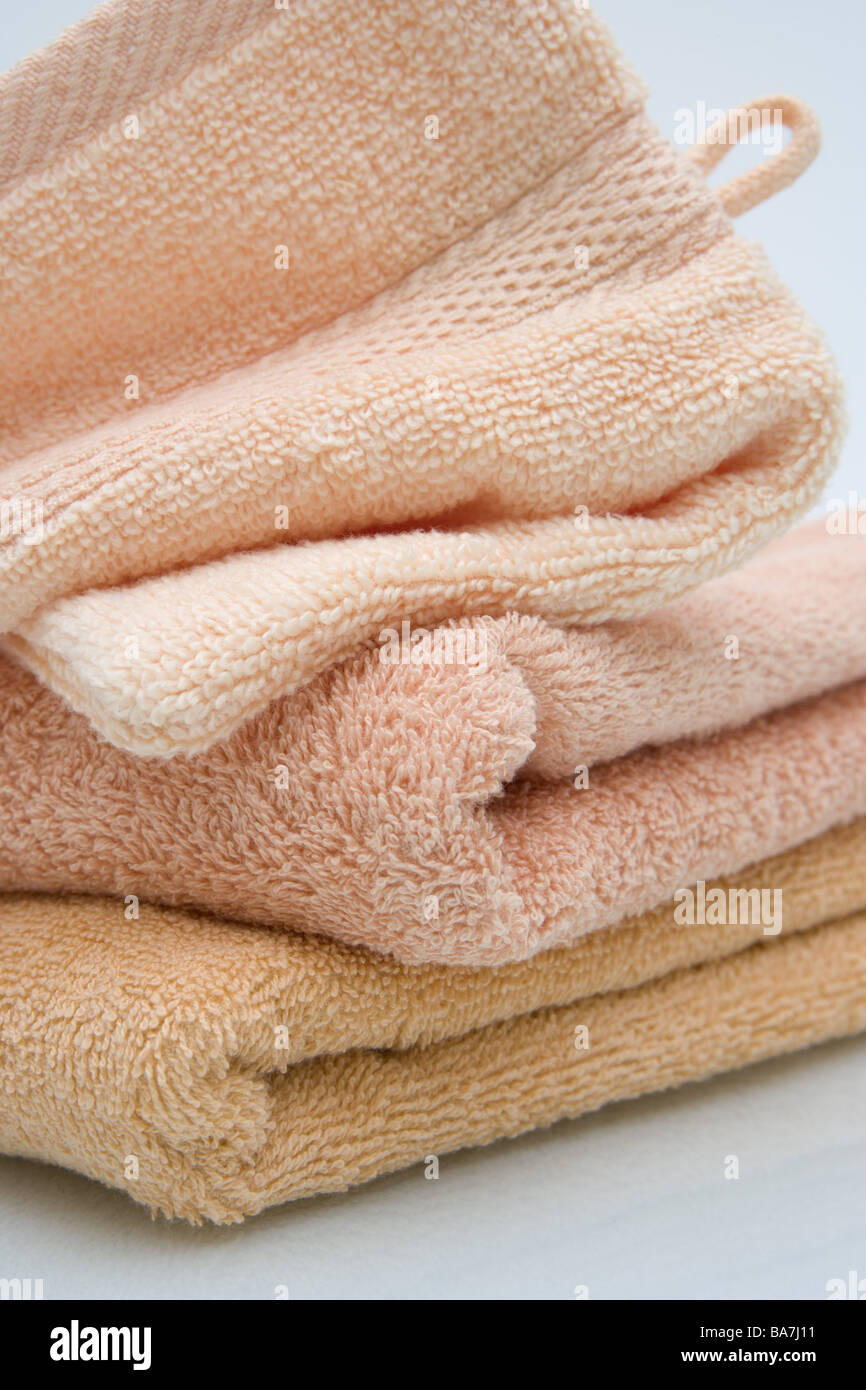 Wash-glove towels apricot beige body-care put together skin-care body- hygiene bath-articles hygiene-articles wash-utensils wash Stock Photo -  Alamy