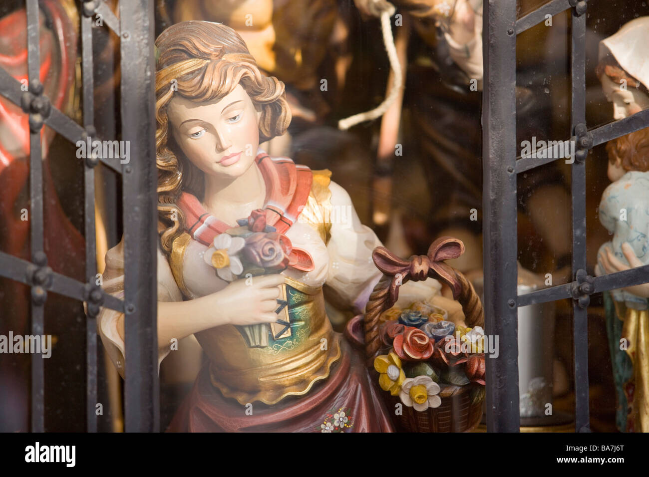 Figure of a flower girl, wood carving, Oberammergau, Upper Bavaria