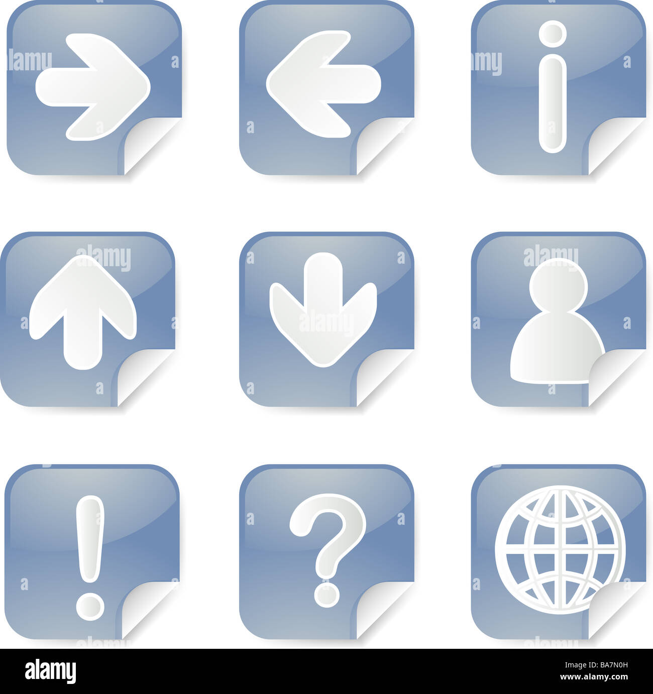 Useful navigation icon set on square stickers Stock Photo - Alamy