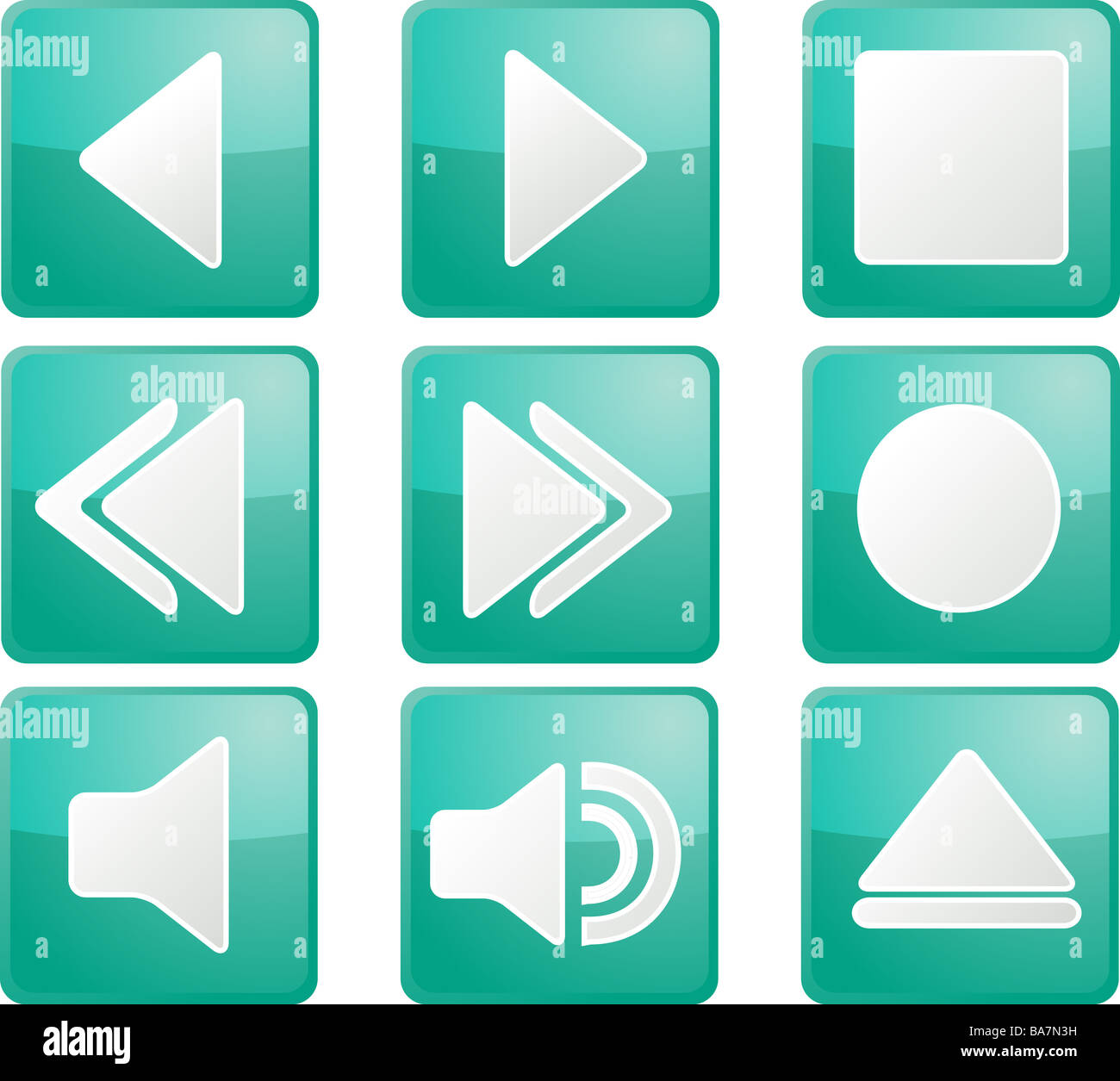 Audio music player icon set square buttons Stock Photo - Alamy