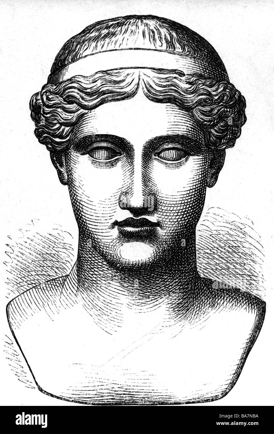 Hera, Greek deity (Juno), sister and wife of Zeus, portrait, bust, wood engraving before 1875, Stock Photo