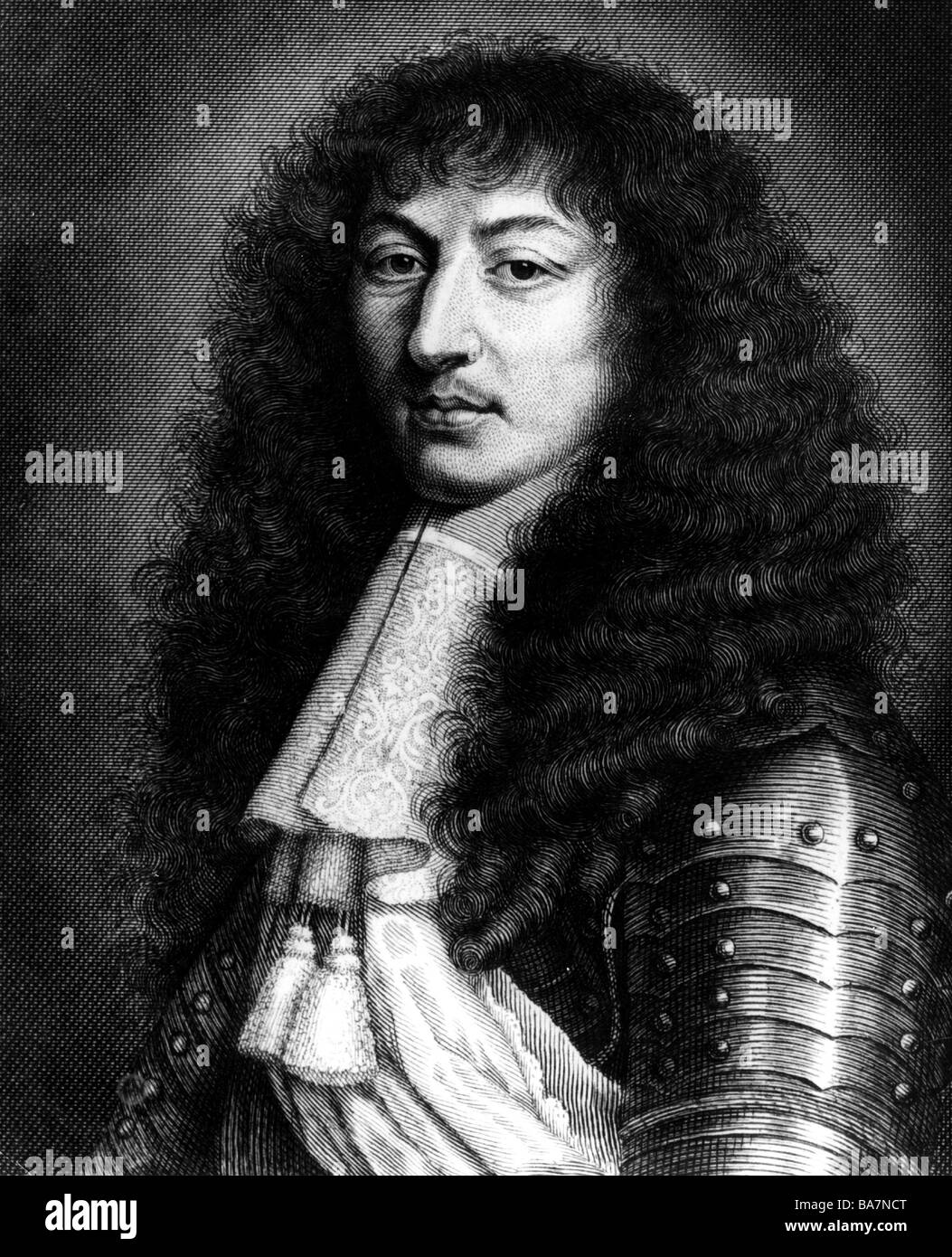 Louis XIV, 5.9.1638 - 1.9.1715, King of France 1643 - 1715, portrait, steel engraving by Kuehner, 19th century, after painting by Mignard, 17th century, Stock Photo