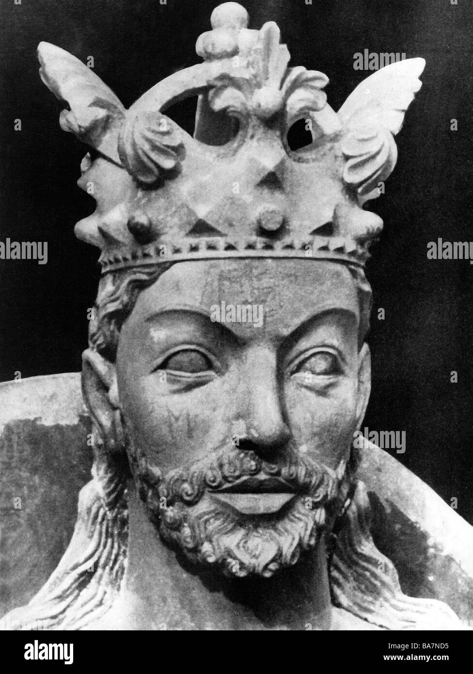Otto I 'the Great', 23.11.912 - 7.5.973, Holy Roman Emperor 2.2.962 - 7.5.973, portrait, sculpture, Magdeburg Cathredral, 10th c Stock Photo