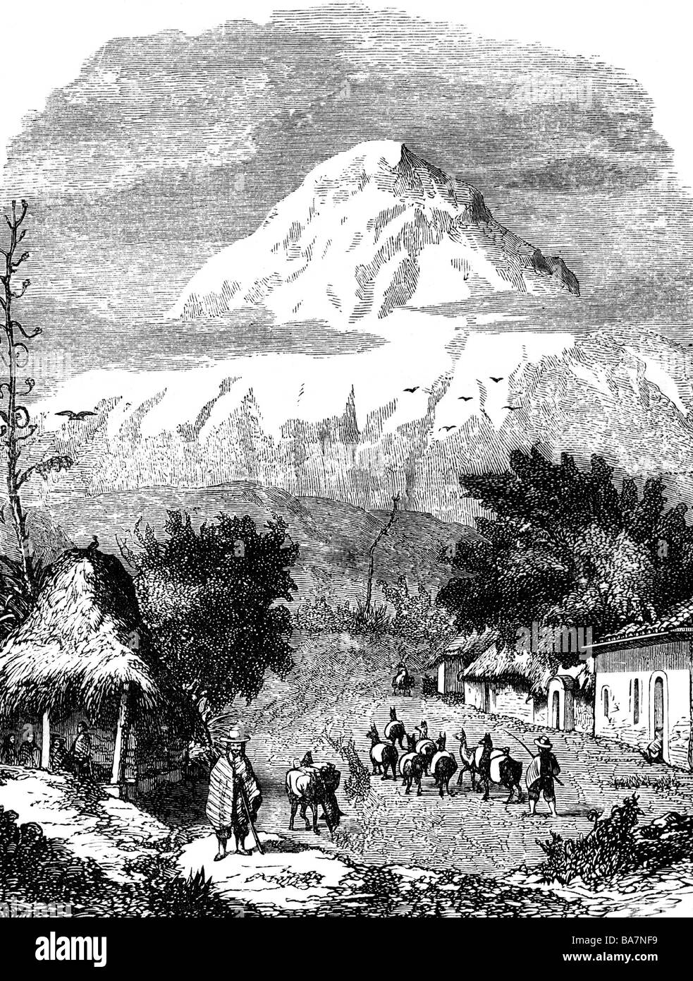 Humboldt, Alexander von, 14.9.1769 - 6.5.1859, German scientist (naturalist and geographer), resting on foot of mount Chimborazo, Artist's Copyright has not to be cleared Stock Photo