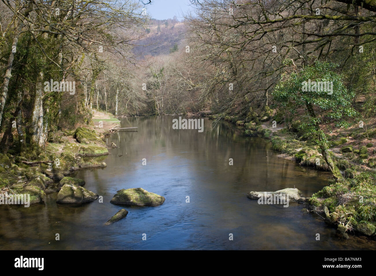 The River Teign near Fingle Bridge within Dartmoor National Park, Devon, England Stock Photo