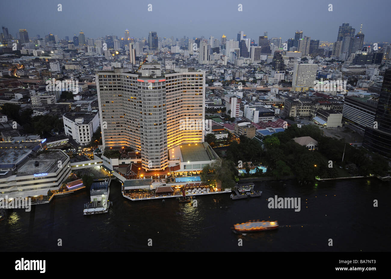 View from Hilton Hotel towards the Bang Rak quarter near the river, Bangkok, Thailand Stock Photo