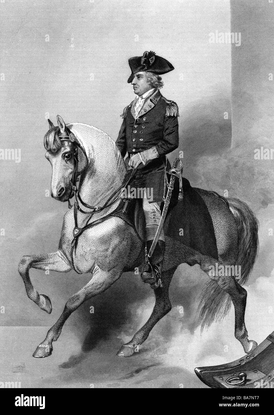 Gates, Horatio, 1727 - 10.4.1806, American general, equestrian half length, steel engraving after panting by Alonzo Chappel (1828 - 1887), , Artist's Copyright has not to be cleared Stock Photo