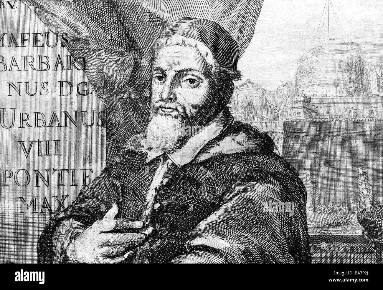 Urban VIII (Maffeo Barberini), 5.4.1568 - 29.7.1644, Pope 6.8.1623 - 29.7.1644, portrait, copper engraving, 17th century, Artist's Copyright has not to be cleared Stock Photo