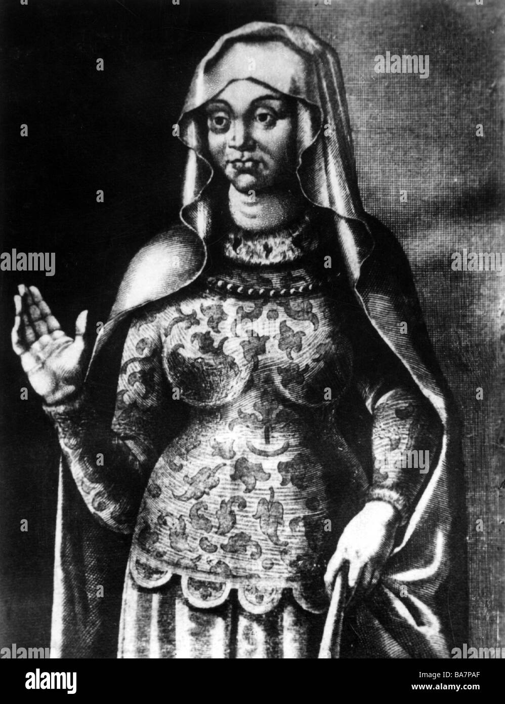 Margarete, Countess of Tyrol, 1318 - 3.10.1369, Duchess of Carinthia, half length, later copper engraving, Artist's Copyright has not to be cleared Stock Photo