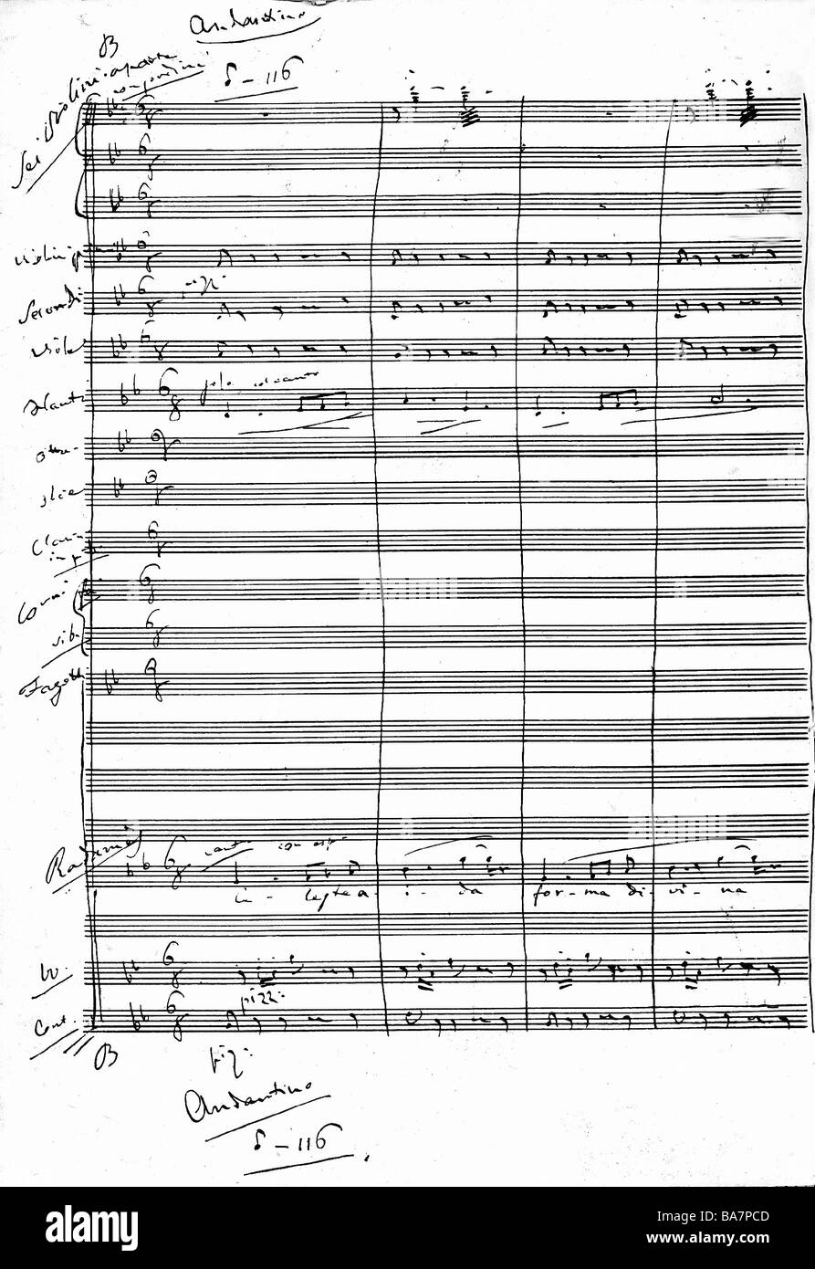 Verdi, Giuseppe, 10.10.1813 - 27.1.1901, Italian composer, works, opera 'Aida', page from the score, autograph, circa 1870, Stock Photo