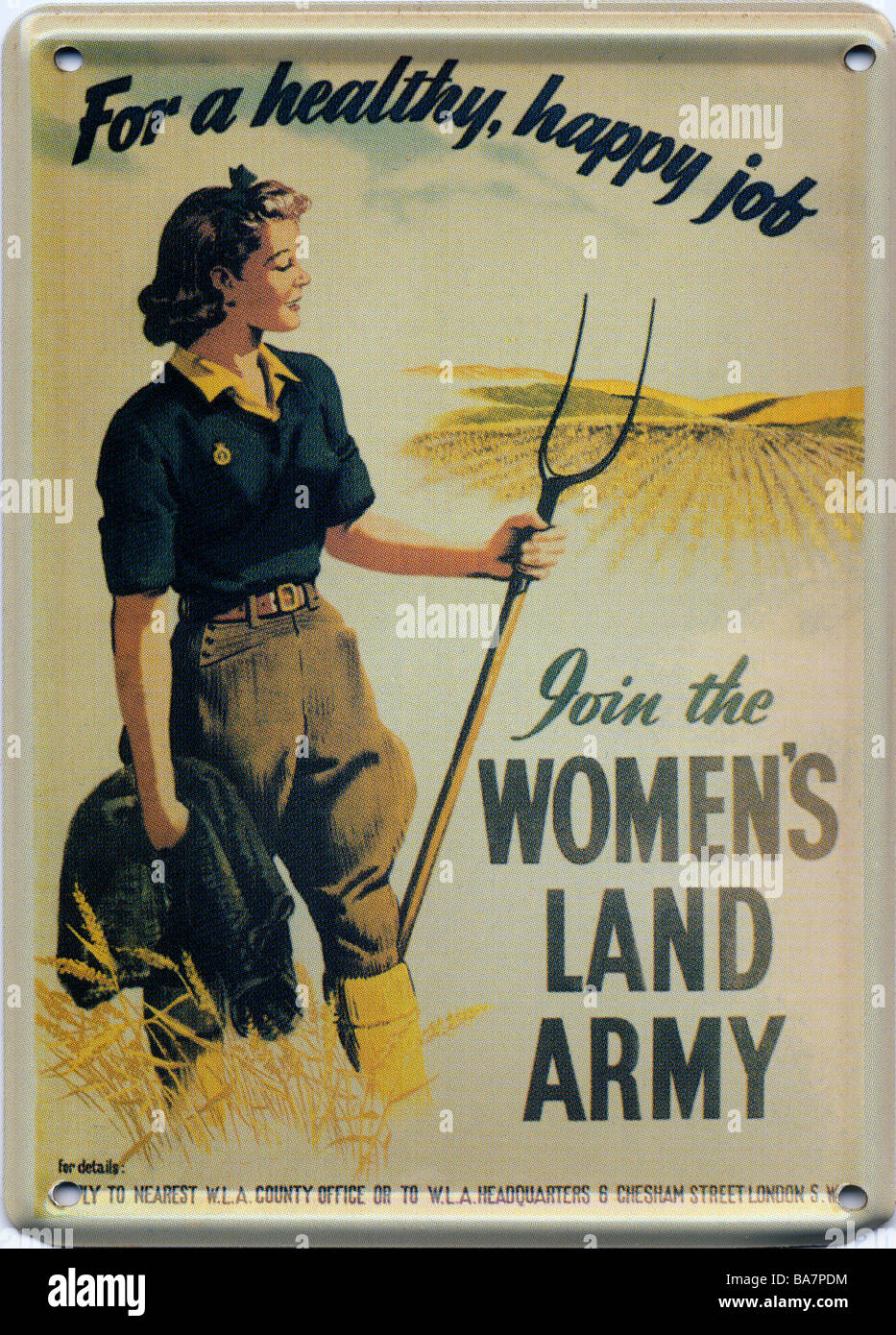happy job join the Women's Land Army Vintage Recruiting Poster For a healthy 