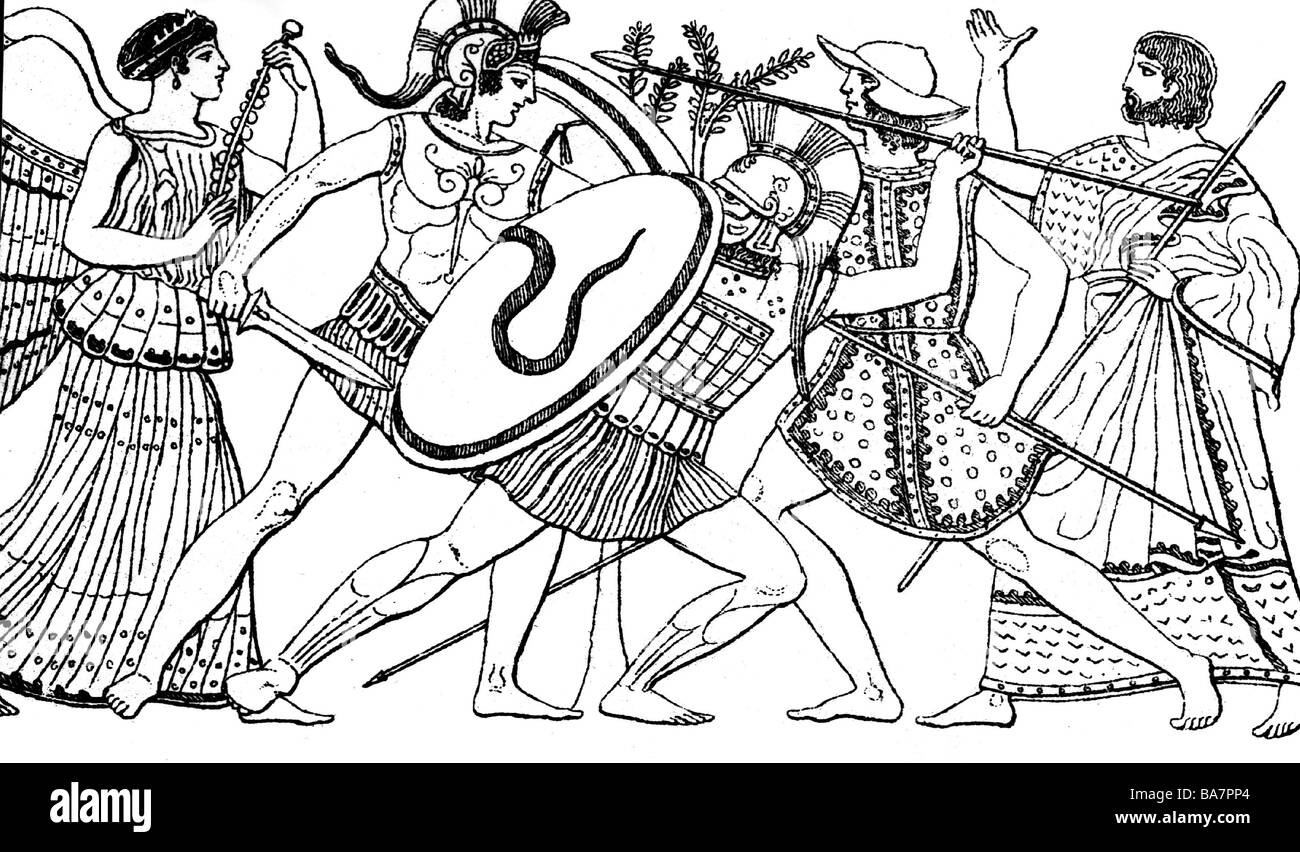 Achilles, Greek hero, full length, fighting with Telephos in Kaikos plain, , Stock Photo