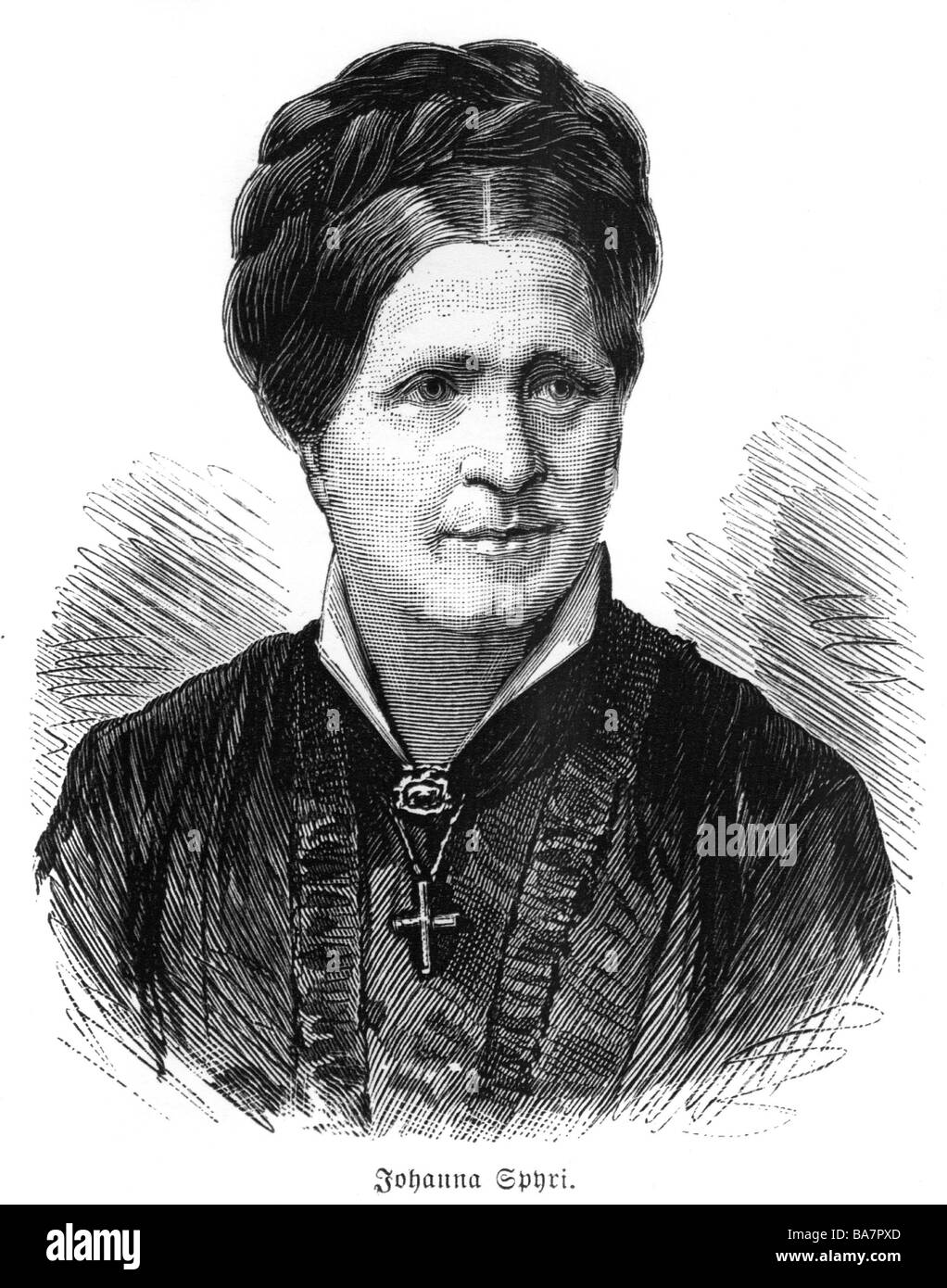 Spyri, Johanna, 12.6.1819 - 7.7 1901, Swiss author / writer, portrait, wood engraving, circa 1880, , Stock Photo