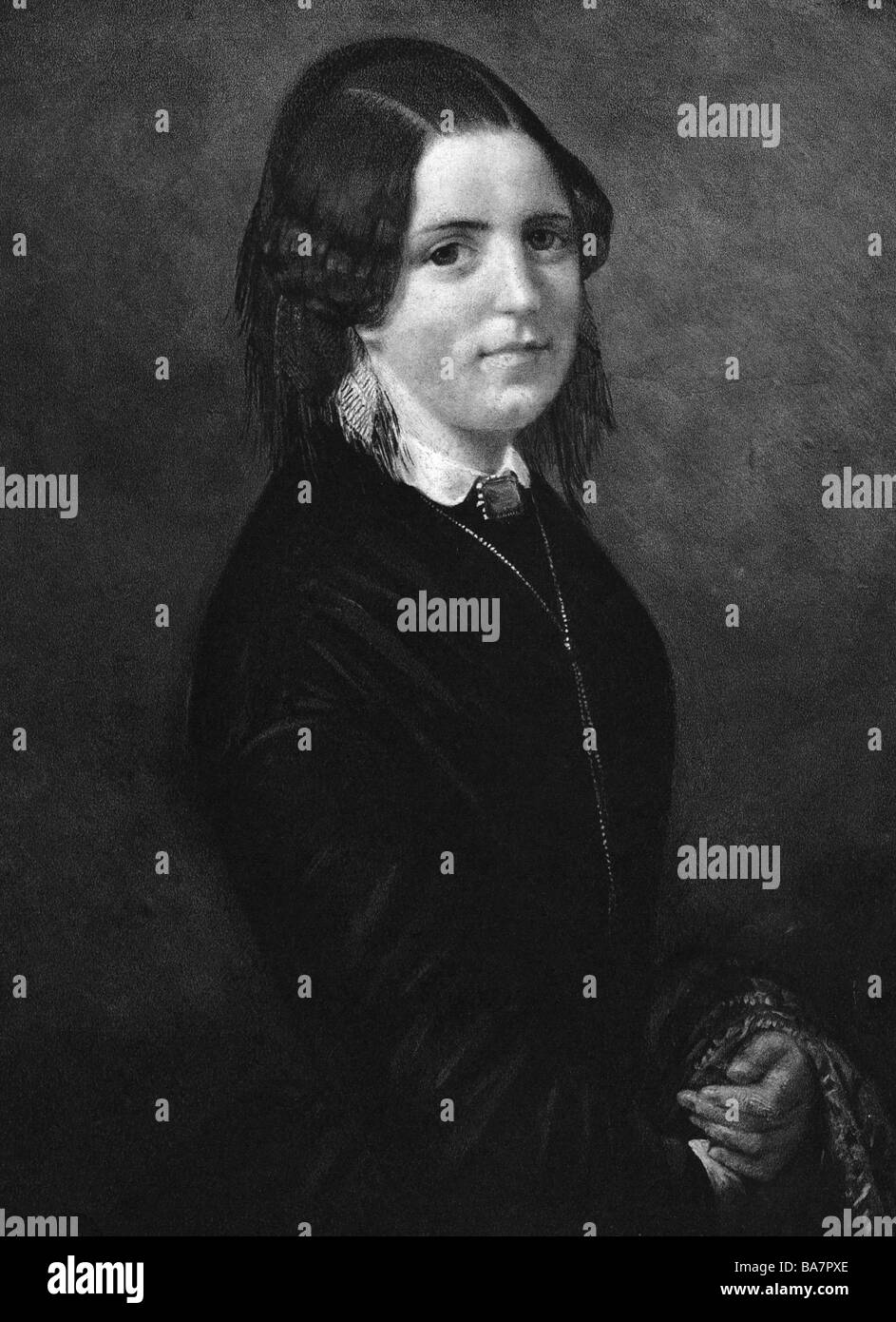 Spyri, Johanna, 12.6.1819 - 7.7 1901, Swiss author / writer, half length, rotogravure, after painting, circa 1840, , Stock Photo