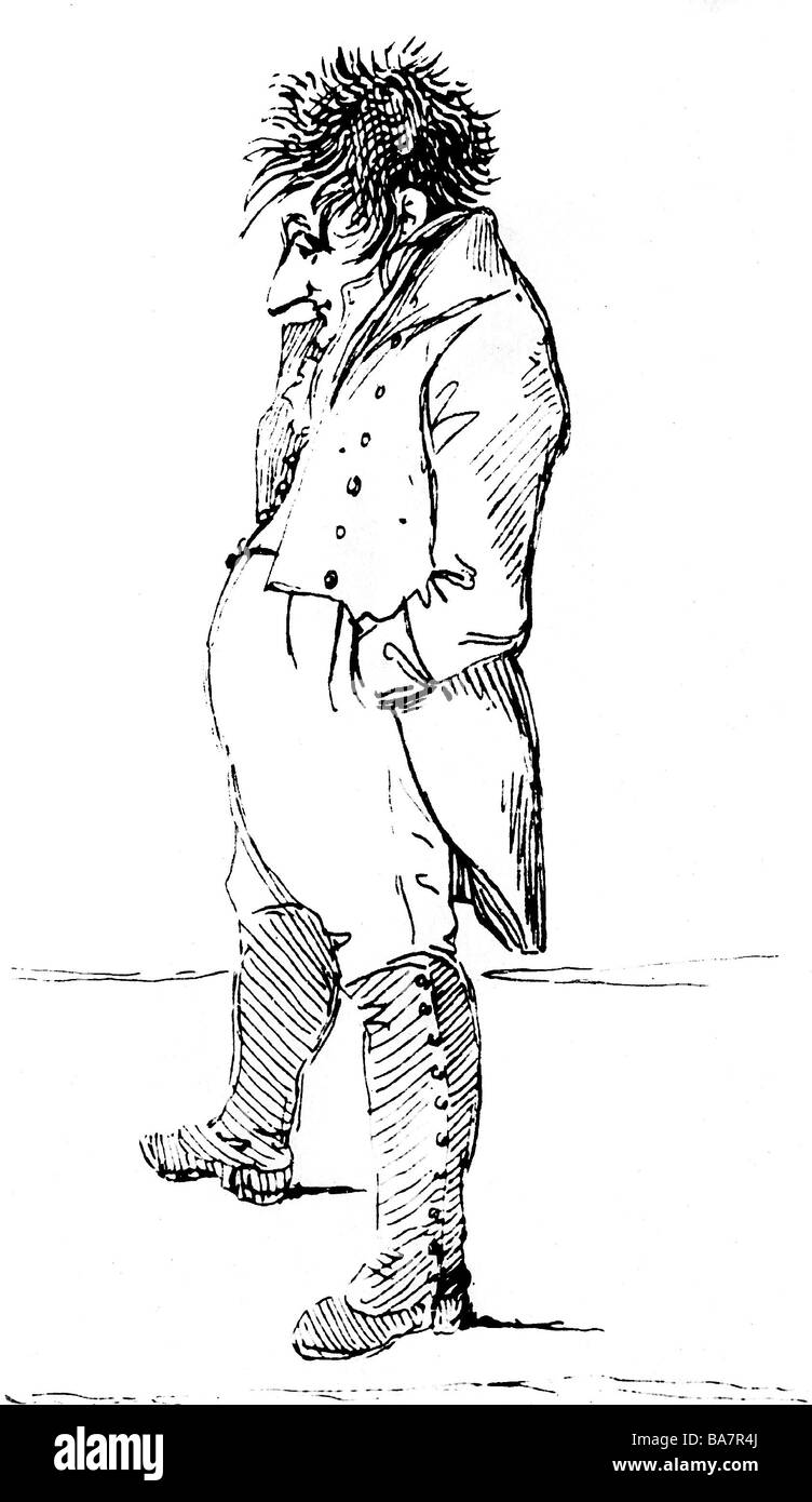 Fichte, Johann Gottlieb, 19.5.1762 - 29.1.1814, German philosopher, full length, caricature, drawing, by Johann Gottfried Schadow, 1814, , Stock Photo