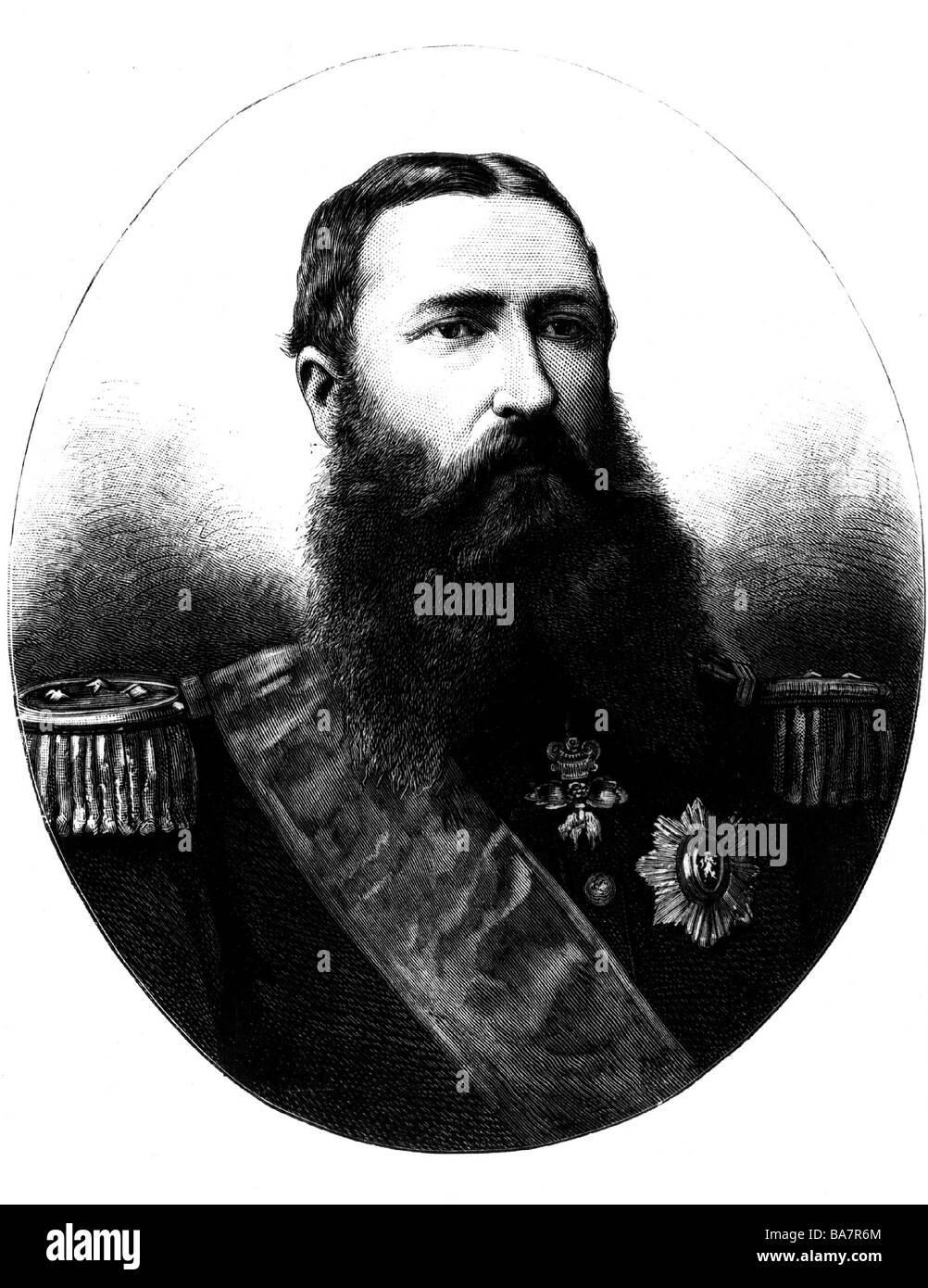 Leopold II, 9.4.1835 - 17.12.1909, King of Belgium 17.12.1865 - 17.12.1909, portrait, wood engraving, 1885, , Stock Photo