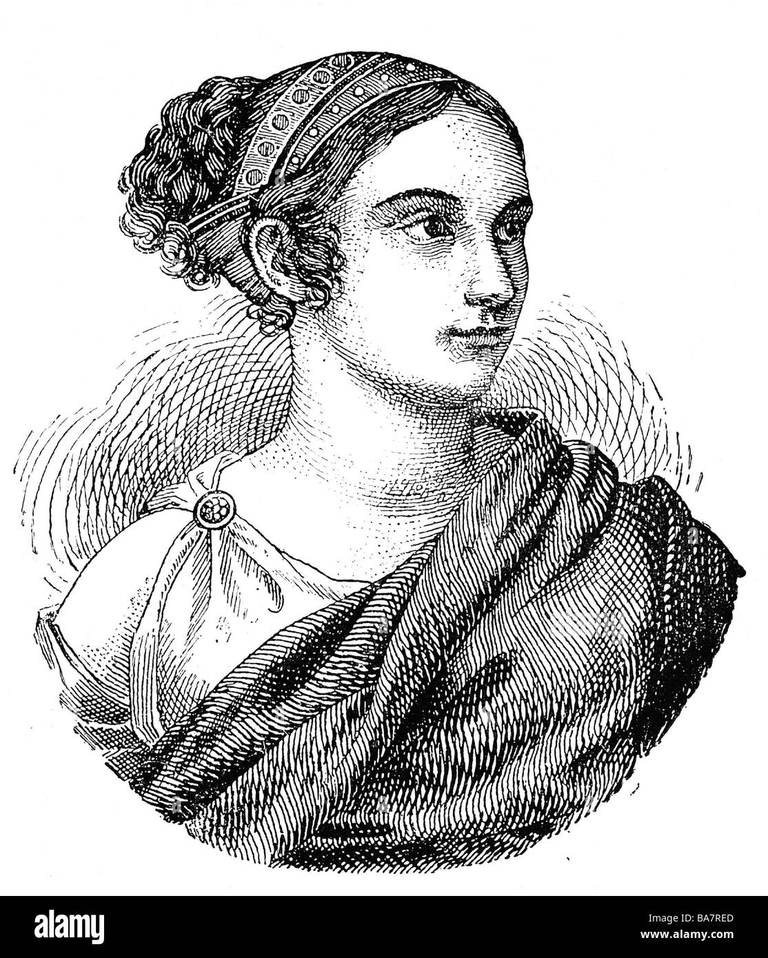 Schroeder, Sophie, 1.3.1781 - 25.2.1868, German actress, portrait, as Sappho (in the play by Franz Grillparzer), wood engraving, 19th century, Stock Photo