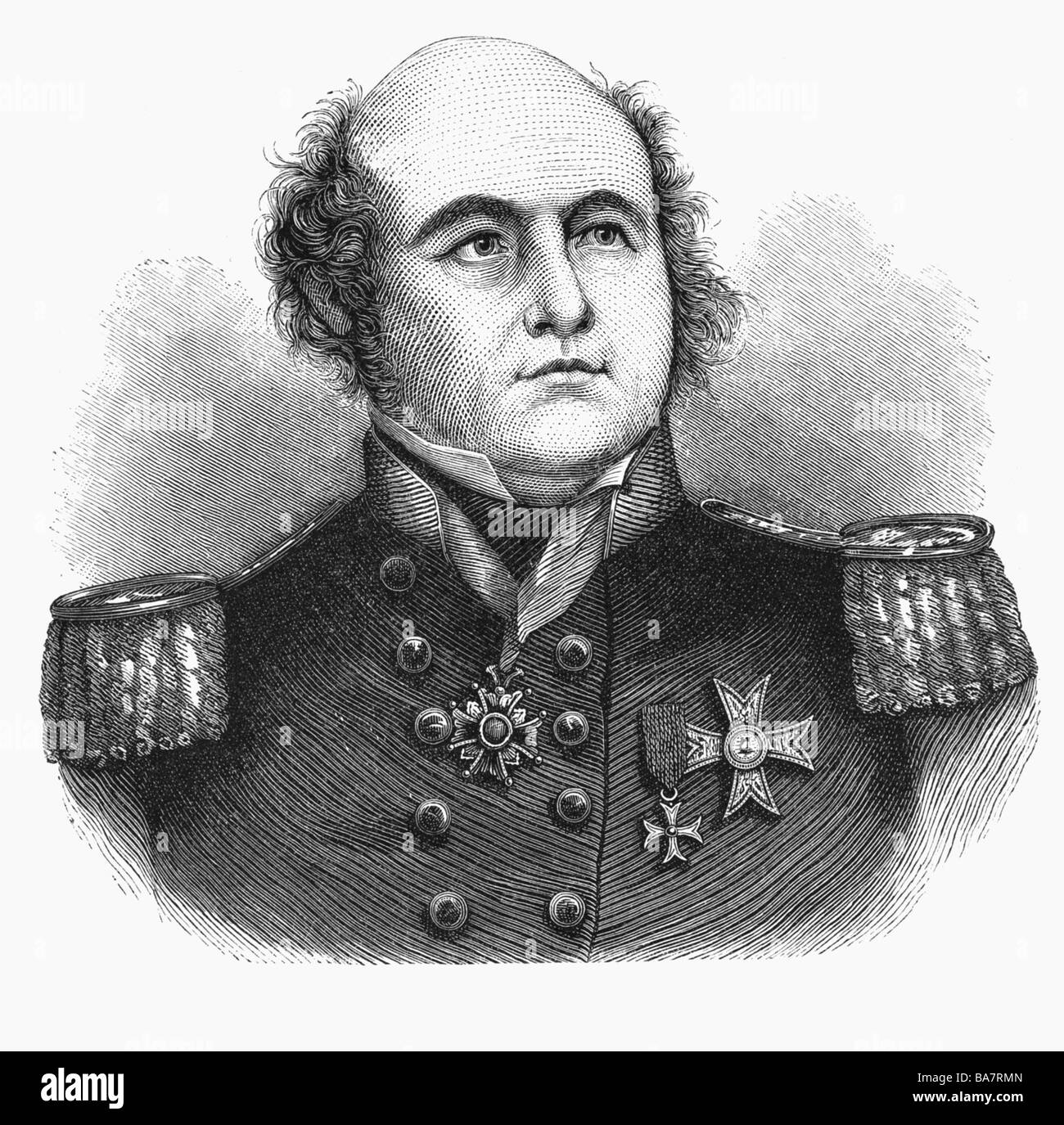 Franklin, Sir John, 16.4.1786 - 11.6.1847, British Royal Navy officer, Arctic explorer, portrait, wood engraving, 1844, Stock Photo