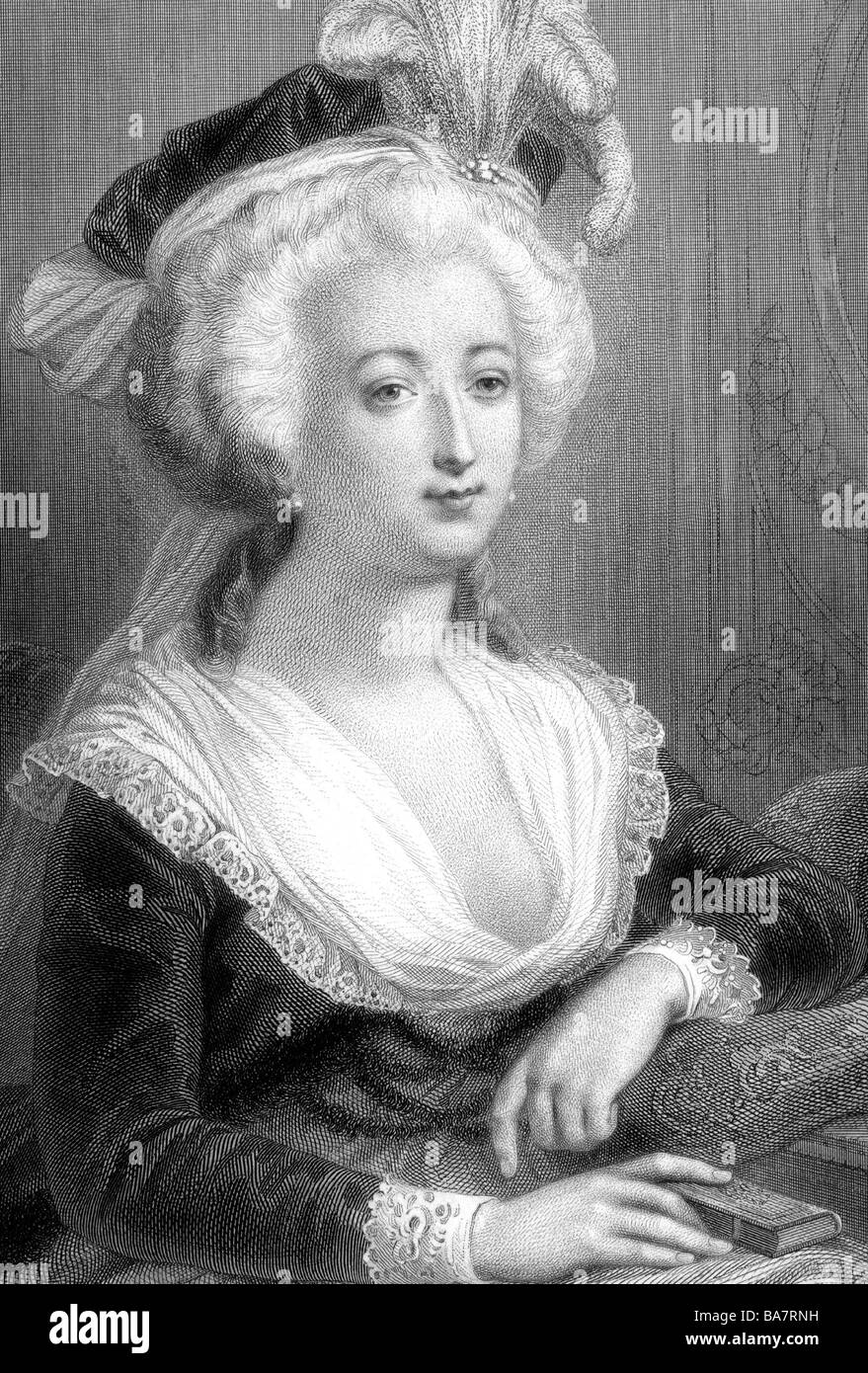 Marie Antoinette, 2.11.1755 - 16.10.1793, Queen consort of France 10.5.1774 - 21.9.1792, half length, steel engraving, 19th century, after contemporary image, Artist's Copyright has not to be cleared Stock Photo