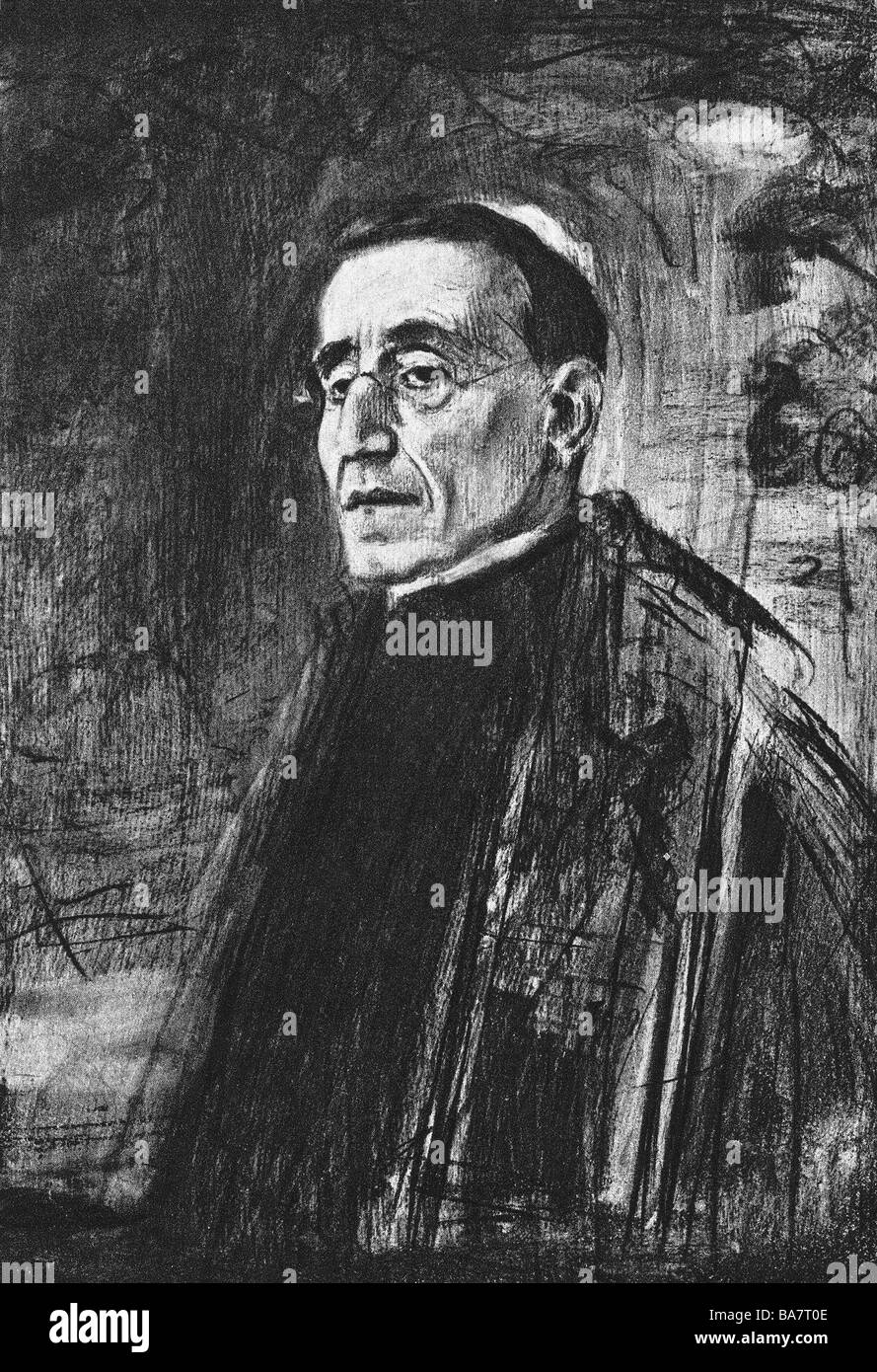 Benedict XV (Giacomo della Chiesa), 21.11.1854 - 22.1.1922, pope from 3.9.1914, half length, charcoal drawing, circa 1920, Stock Photo