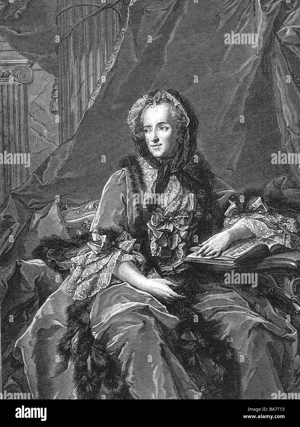 Marie Carolina, 23.6.1703 - 24.6.1768, Queen Consort of France 5.9.1725 - 24.6.1768, half length, copper engraving by Jacques-Nicolas Tardieu, after painting by Jean Marc Nattier (1685 - 1776), National Museum Krakow, Artist's Copyright has not to be cleared Stock Photo