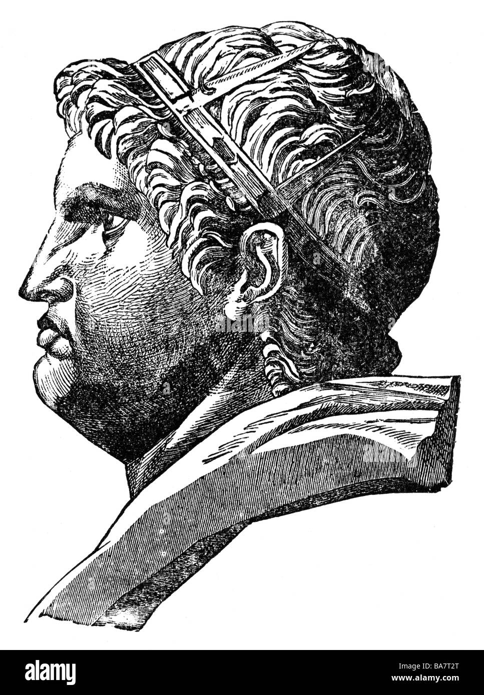 Nero Claudius Caesar, 15.12.37 - 9.6.68, Roman Emperor 13.10.54 - 9.6.68, portrait, wood engraving, 19th century, , Stock Photo