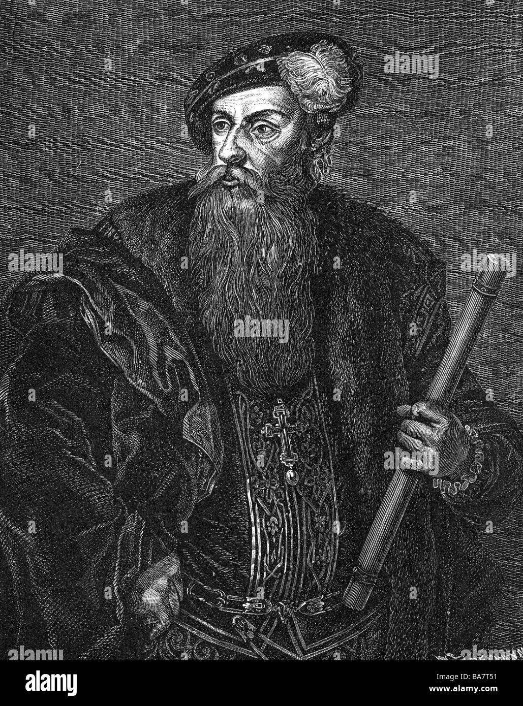 Gustav I, 12.3.1496 - 29. 9.1560, King of Sweden 6.6.1523 - 25.6.1560, half length, wood engraving, 19th century, , Stock Photo