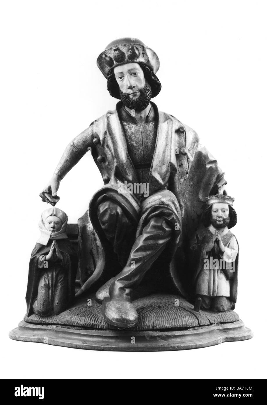 James the Greater, + circa 44, son of Zebedee, apostle, saint, disciple of Jesus Christ, full length, crowning the pilgrims, wood, Southern Germany, circa 1500, Bavarian National Museum, Stock Photo