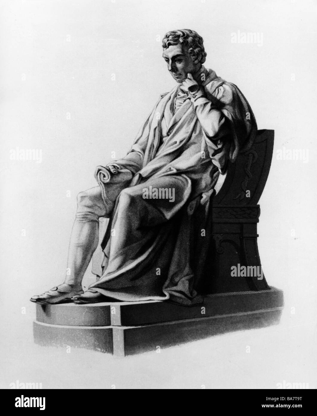 Jenner, Edward, 17.5.1759 - 26.1.1823, English medic, physician, steel engraving by Joseph Brown, after statue by William Calder Marshall, Trafalgar Square, London, , Artist's Copyright has not to be cleared Stock Photo