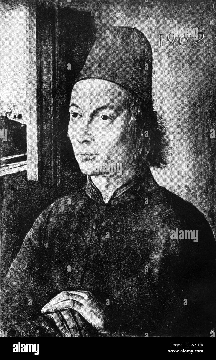 Memling, Hans, circa 1433 - 11.8.1494, German Dutch artist (painter), half length, painting by Dirk Bouts, , Stock Photo