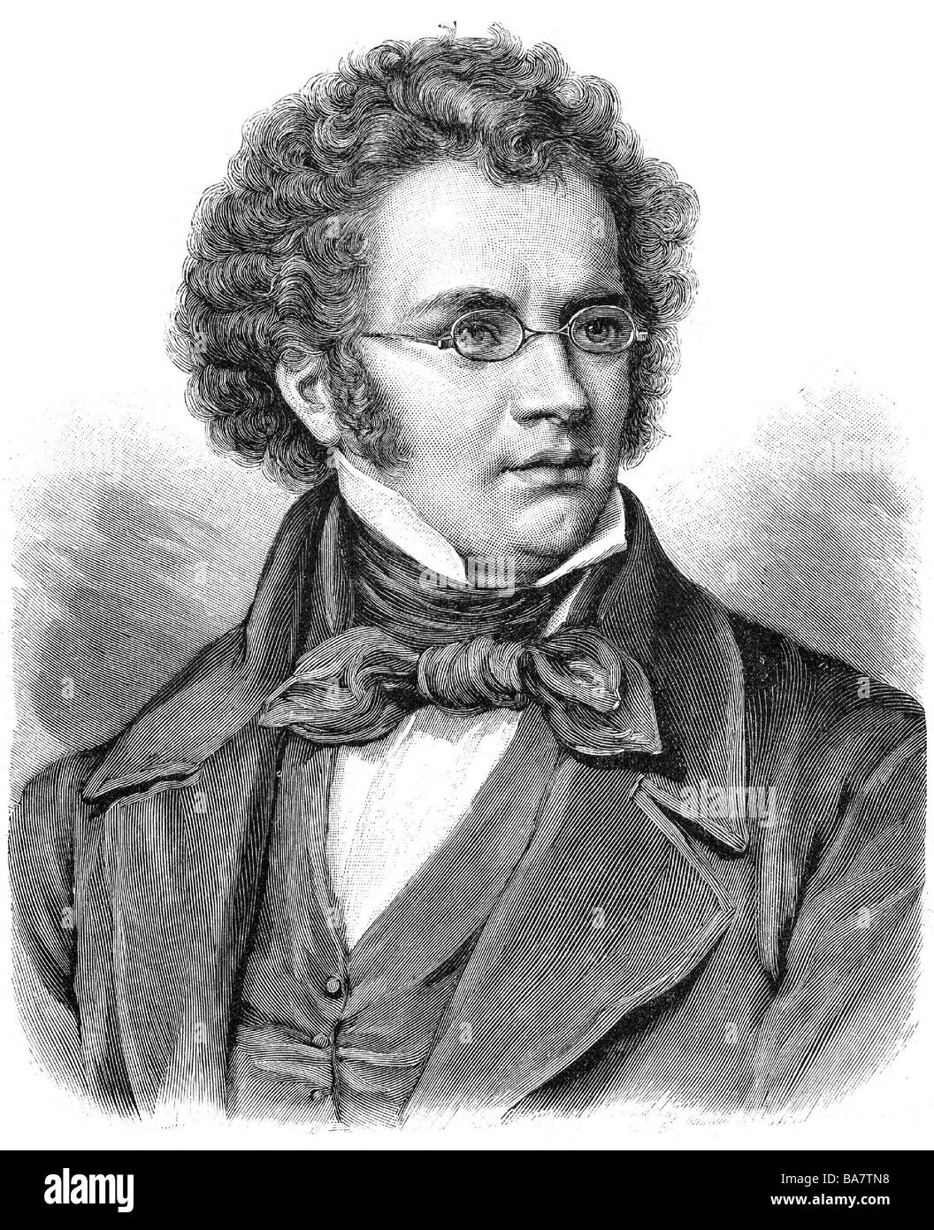 Schubert, Franz, 31.1.1797 - 19.11.1828, Austrian composer, portrait, wood engraving, 19th century, Stock Photo