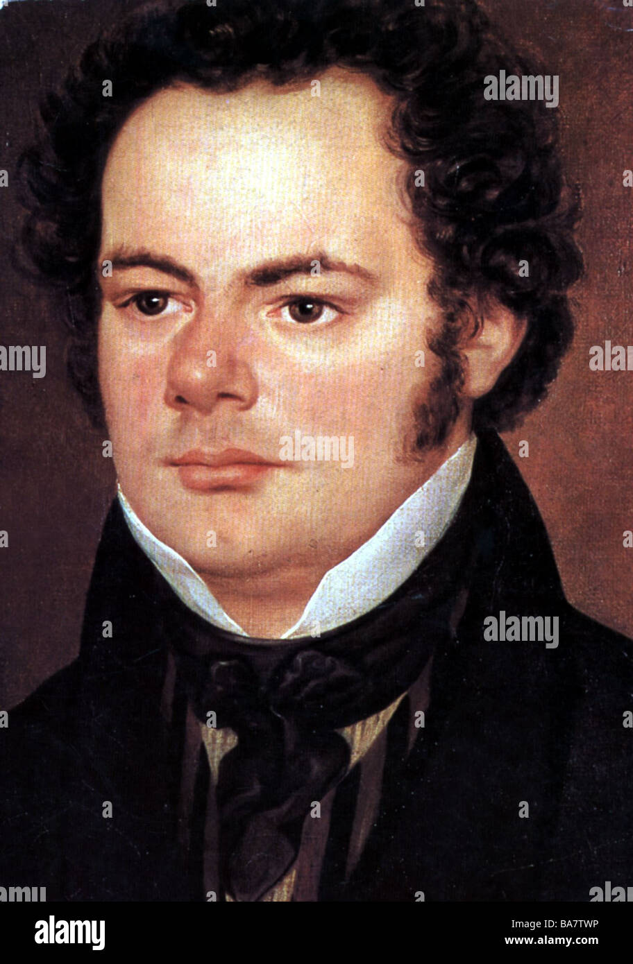 Schubert, Franz, 31.1.1797 - 19.11.1828, Austrian composer, portrait, print after painting, circa 1827, Stock Photo