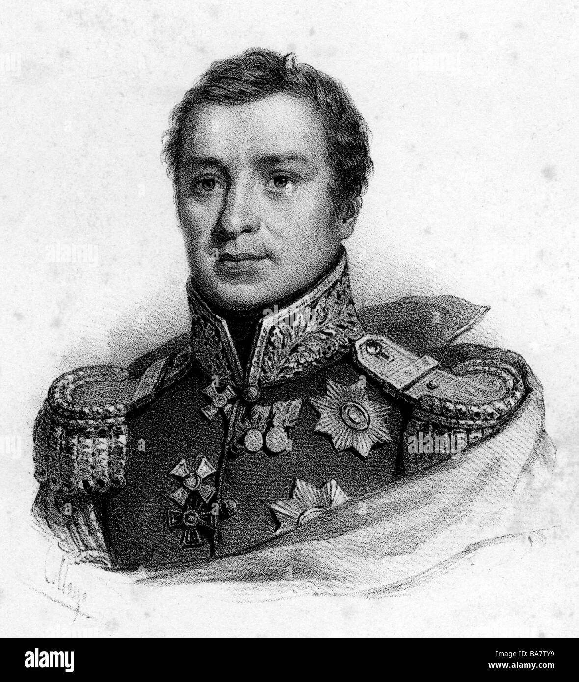 Paskevich, Ivan Fyodorovich, 19.5.1782 - 13.2.1856, Russian general,  portrait, lithograph by P. Degobert, 19th century, , Stock Photo