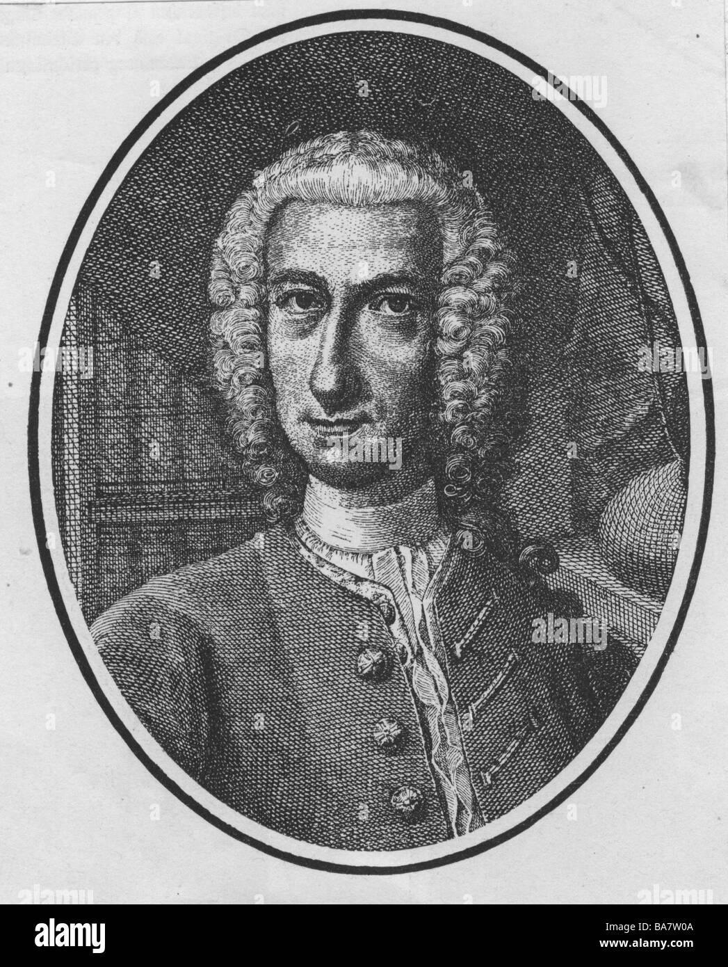 Reimarus, Hermann Samuel, 22.12.1694 - 1.3.1768, German philosopher, aged 65 years, portrait, copper engraving by Christian Fritsch, 1752, , Artist's Copyright has not to be cleared Stock Photo