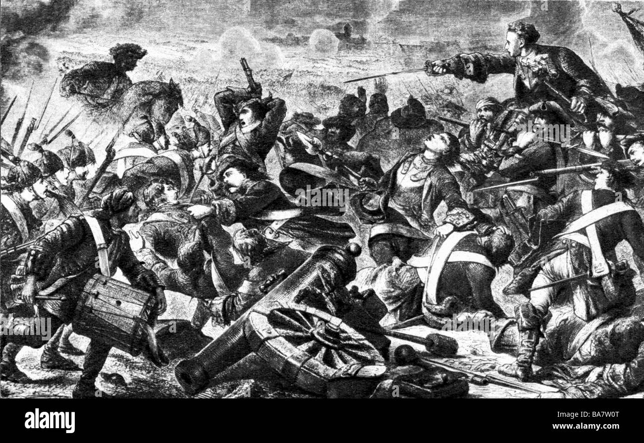 events, Great Northern War, 1700 - 1721, Battle of Poltava, 27.6.1709, wood engraving, 19th century, , Stock Photo