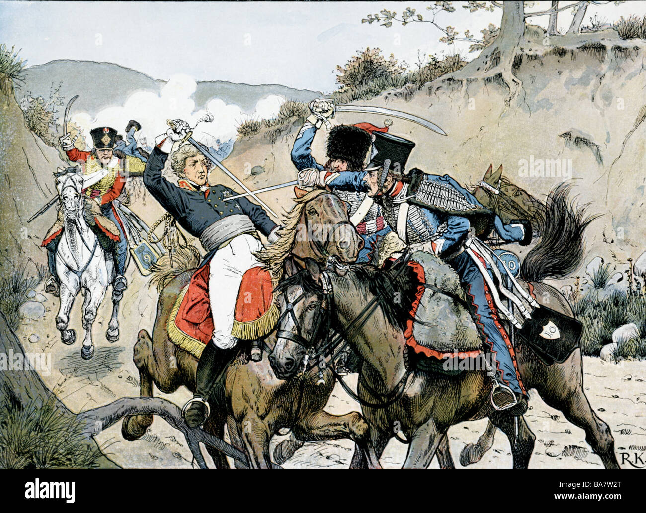 Louis Ferdinand, 18.11.1772 - 10.10.1806, Prince of Prussia, death in the Battle of Saalfeld, drawing by Richard Knoetel (1857 - 1914), , Stock Photo