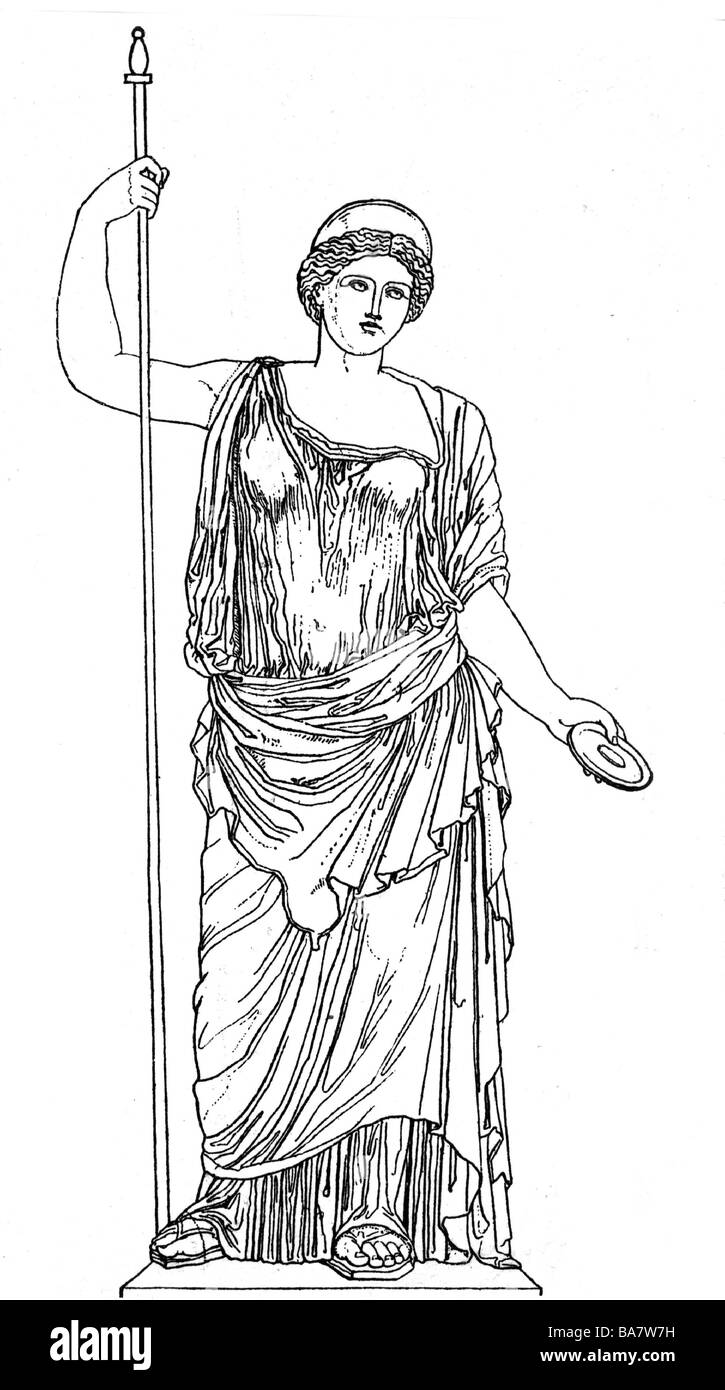 Hera, Greek deity (Juno), sister and wife of Zeus, full length, drawing after ancient statue, Stock Photo