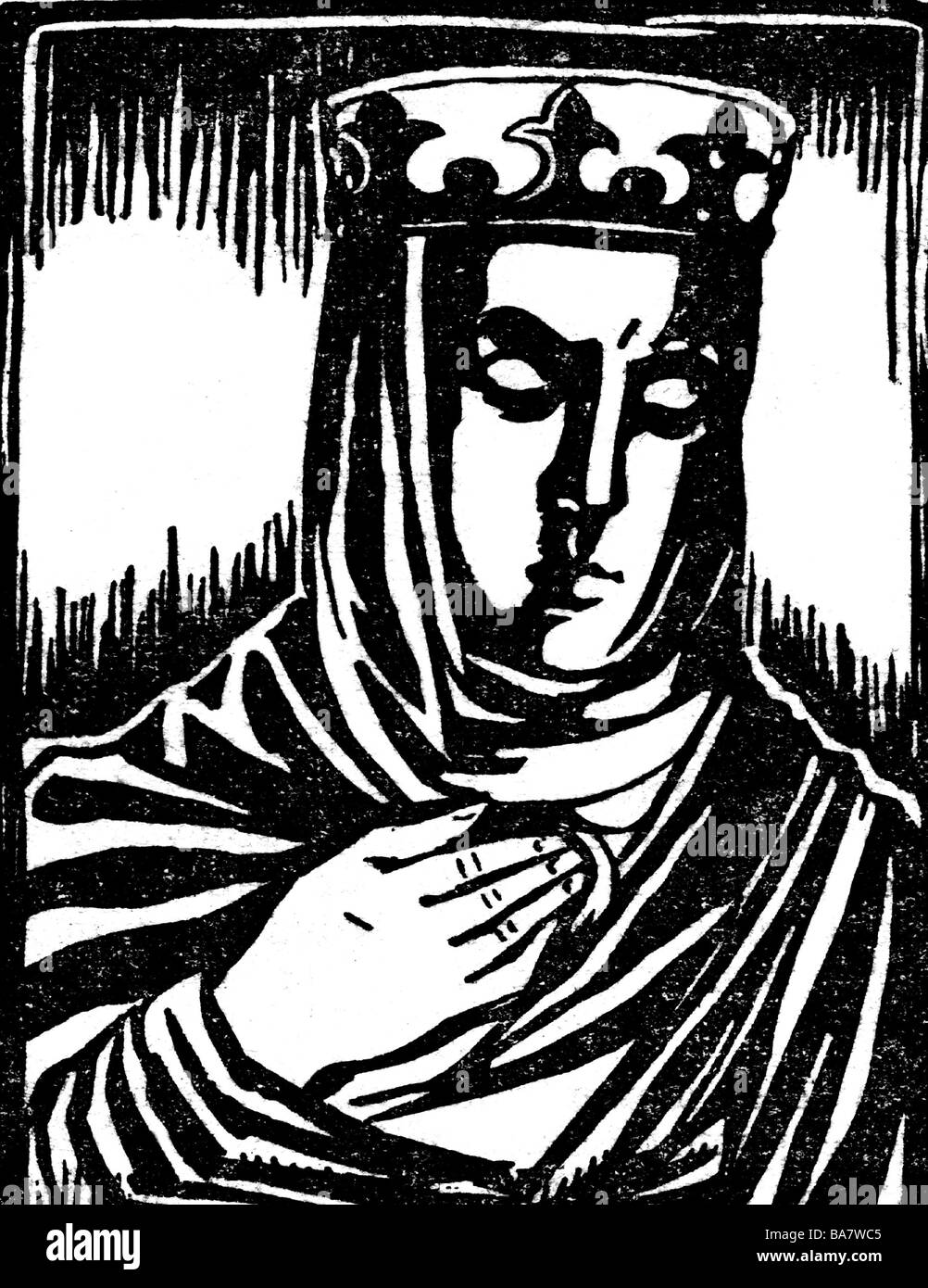 Adelaide of Italy, 931 - 999, German and Italian Queen, Roman empress, wife of Otto I 'The Great' since 951, portrait, woodcut, Stock Photo